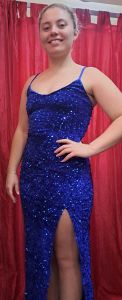 Adult Female Costumes to Hire - Kia Blue FULL Sequin Dress - SMALL